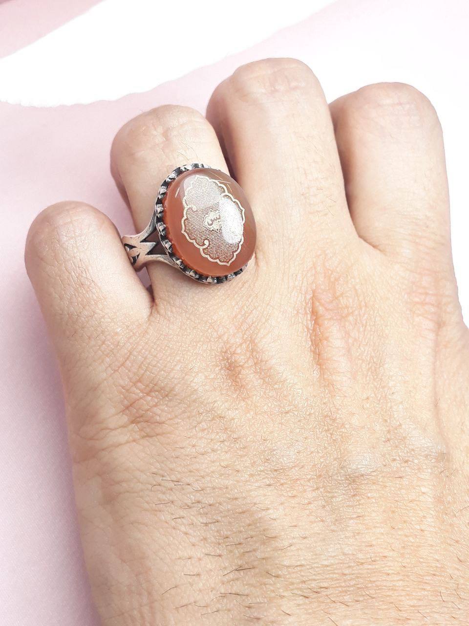 سوره یس عقیق یمنی پرتقالی اصل حکاکی لیزر