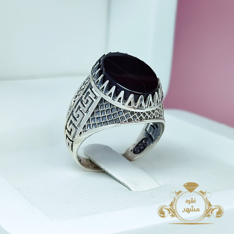 انگشتر عقیق سیاه مردانه طرح ورساچه