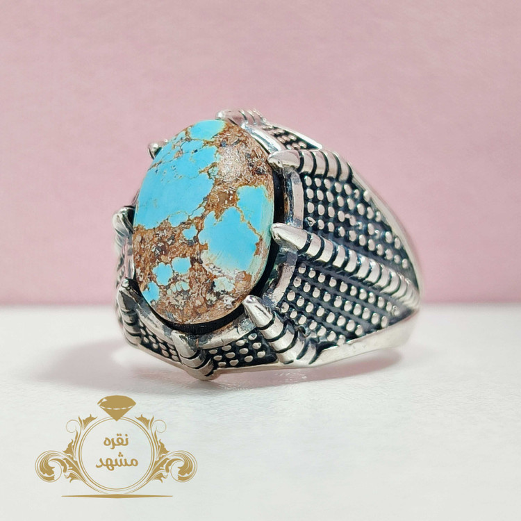 انگشتر فیروزه نیشابوری اصلی ۸ چنگ مردانه