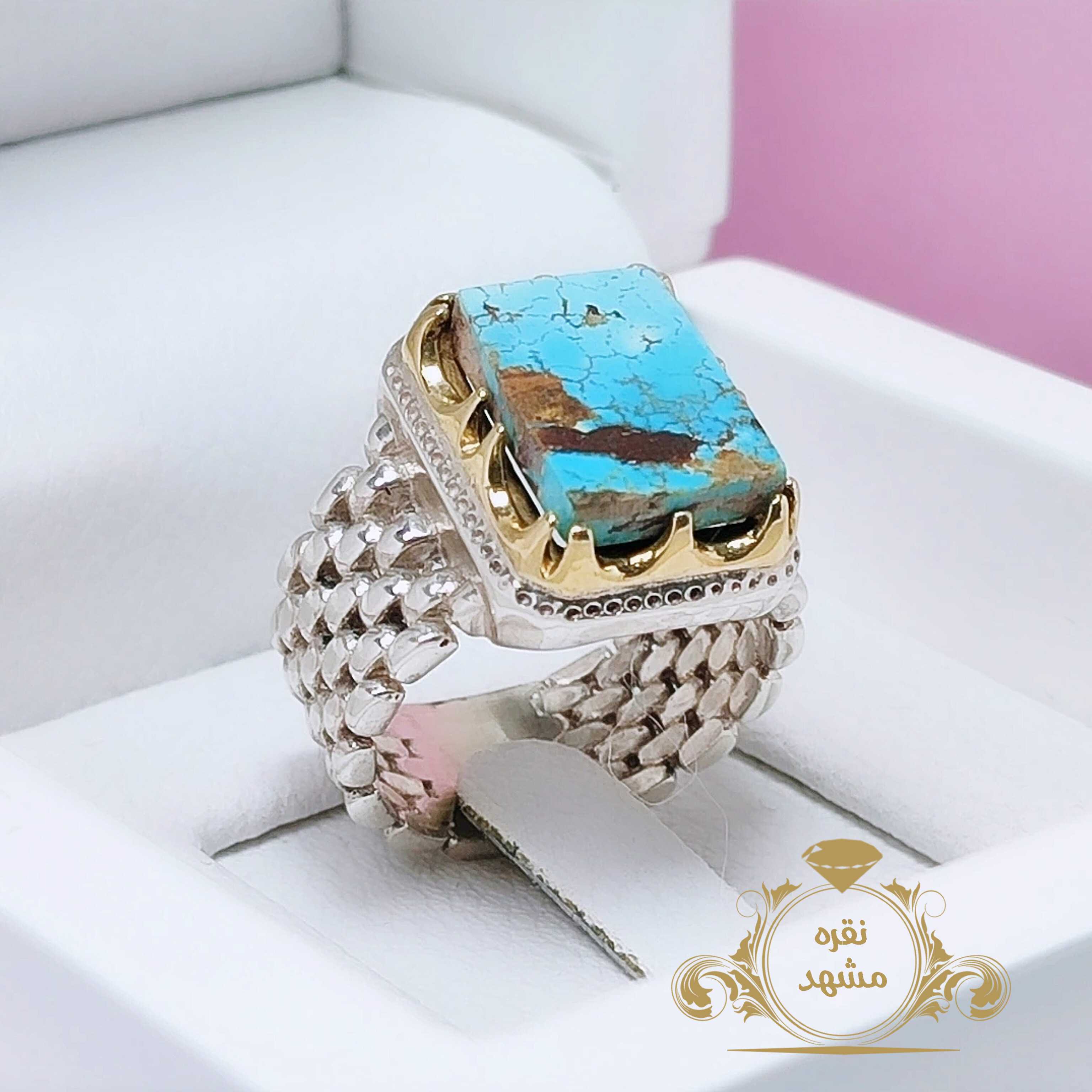 انگشتر نقره مردانه فیروزه نیشابوری مدل رولکسی