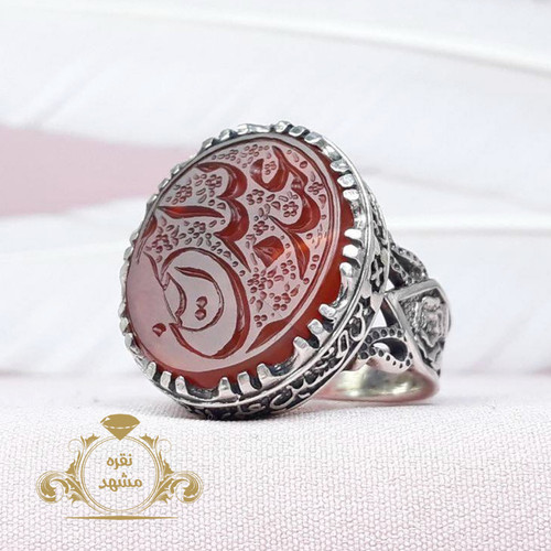 انگشتر با حکاکی زیبای عبدالله الحسین عقیق سرخ