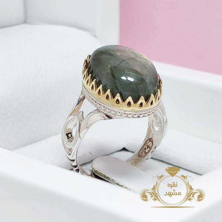 انگشتر مردانه لابرادوریت اصلی ظریف نقره 925