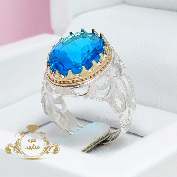 فروش ویژه انگشتر توپاز آبی سنتاتیک تراش جواهر