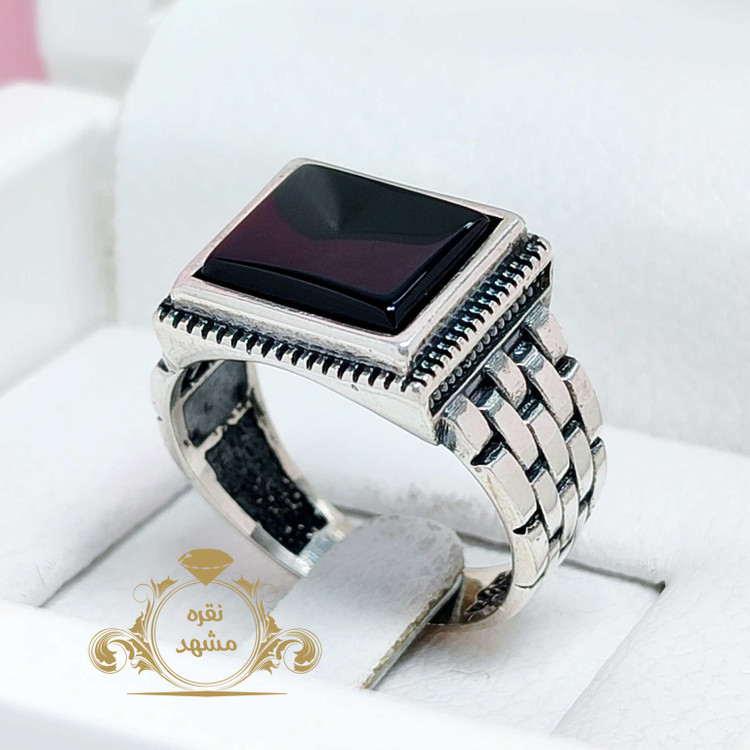 انگشتر رولکس عقیق سیاه مردانه رکاب نقره