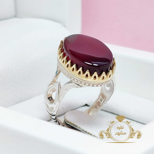 انگشتر سرخ کبدی خراسان مردانه نقره اصل مدل اشکی