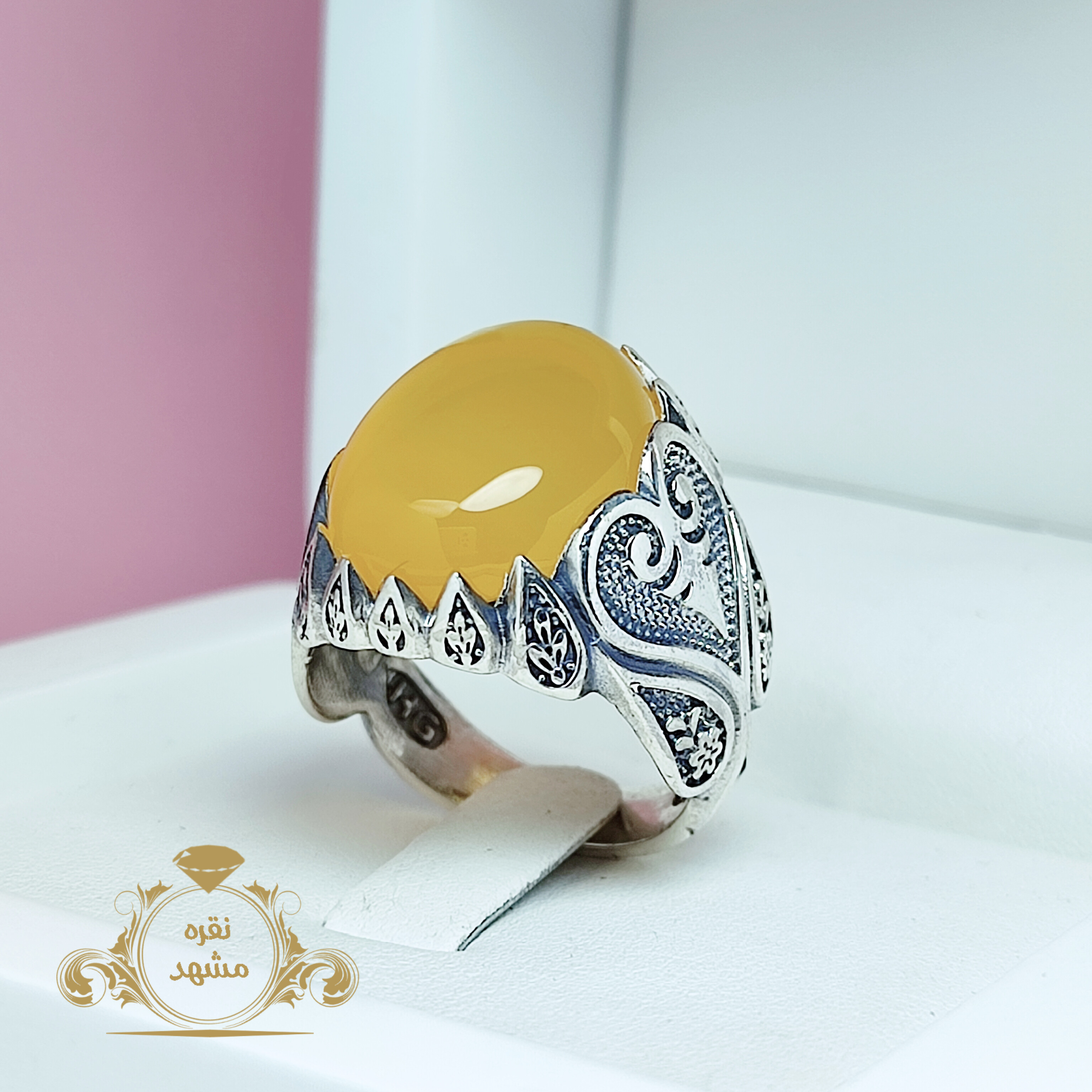 انگشتر عقیق زرد شرف الشمس اصلی خاص یمنی تراش