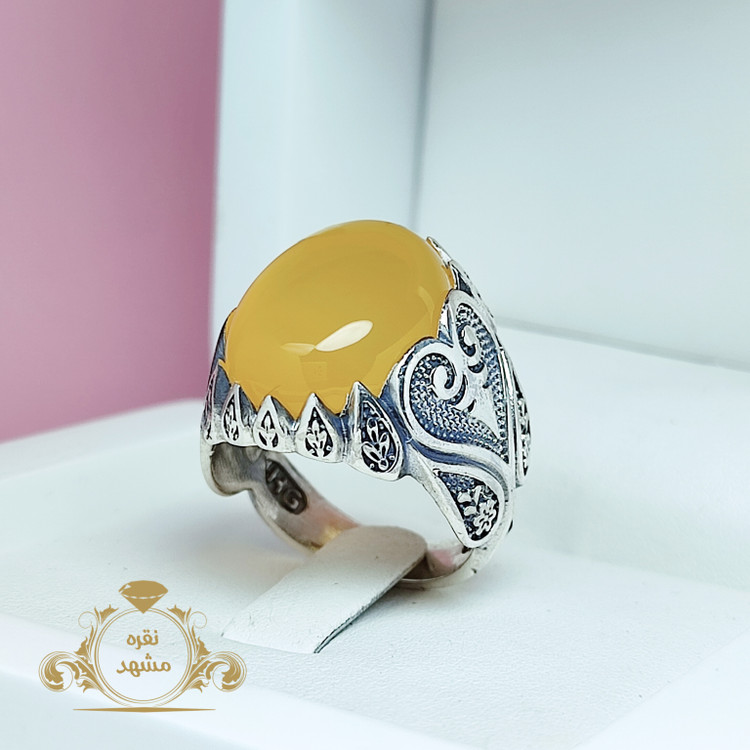 انگشتر عقیق زرد شرف الشمس اصلی خاص یمنی تراش