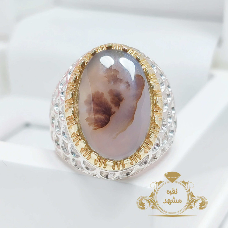 انگشتر مردانه شجر قائن نقش درخت قهوه ای طبیعی