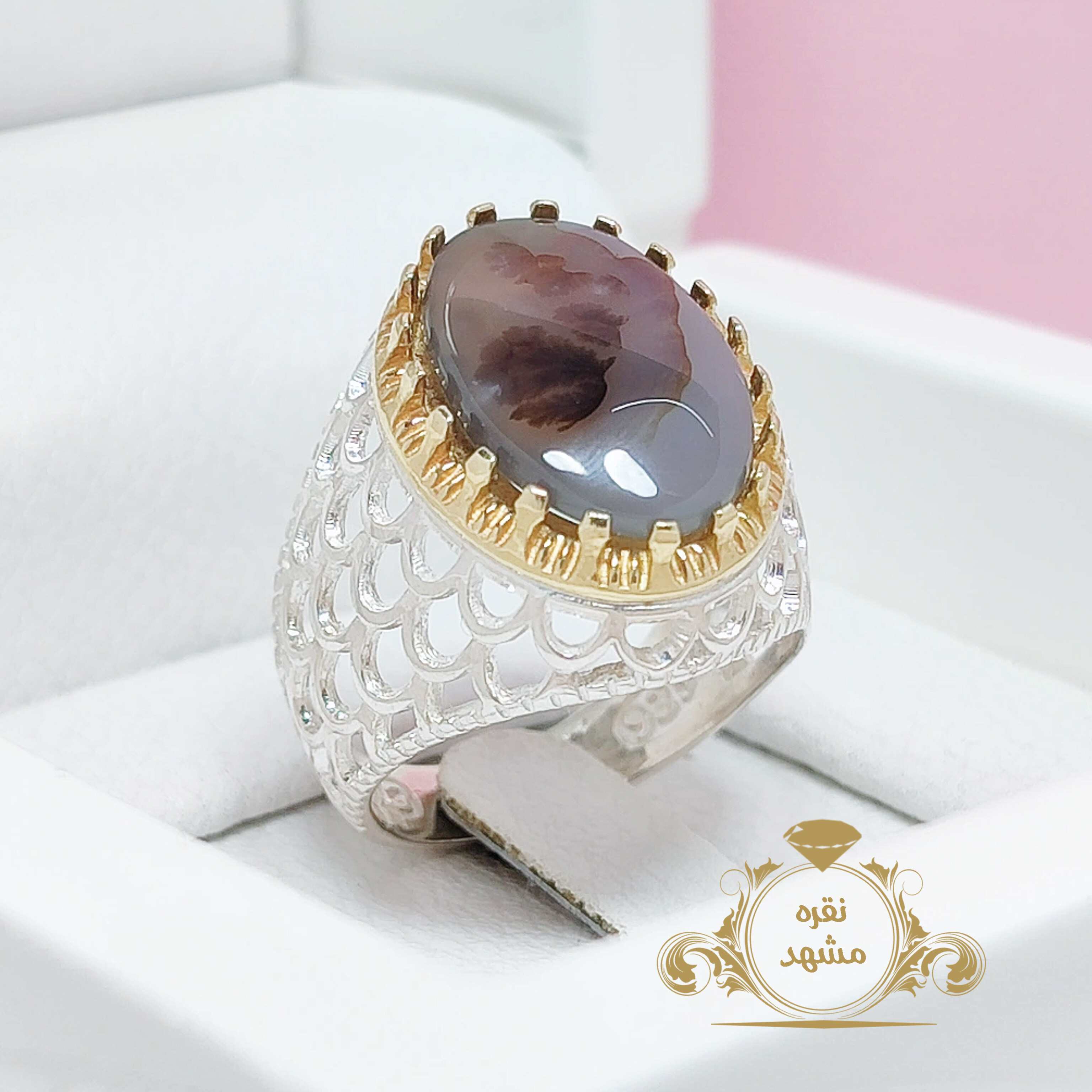 انگشتر شجر طبیعی قائن نقش درخت قهوه ای