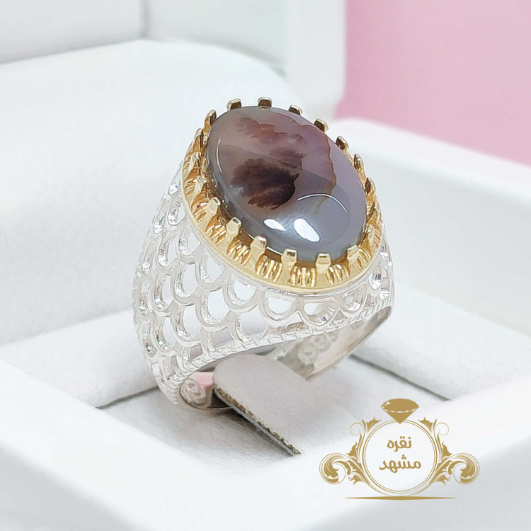 انگشتر شجر طبیعی قائن نقش درخت قهوه ای