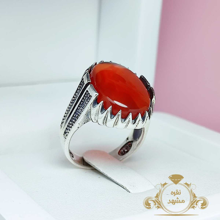انگشتر مردانه نگین سرخ خراسانی روشن یمن تراش