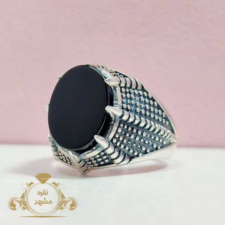 انگشتر نقره مردانه نگین سیاه پنجه عقاب