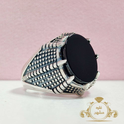 انگشتر مردانه نگین سیاه پنجه عقاب نقره