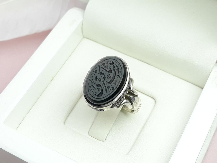 انگشتر مردانه دستساز عقیق سیاه یازینب کبری