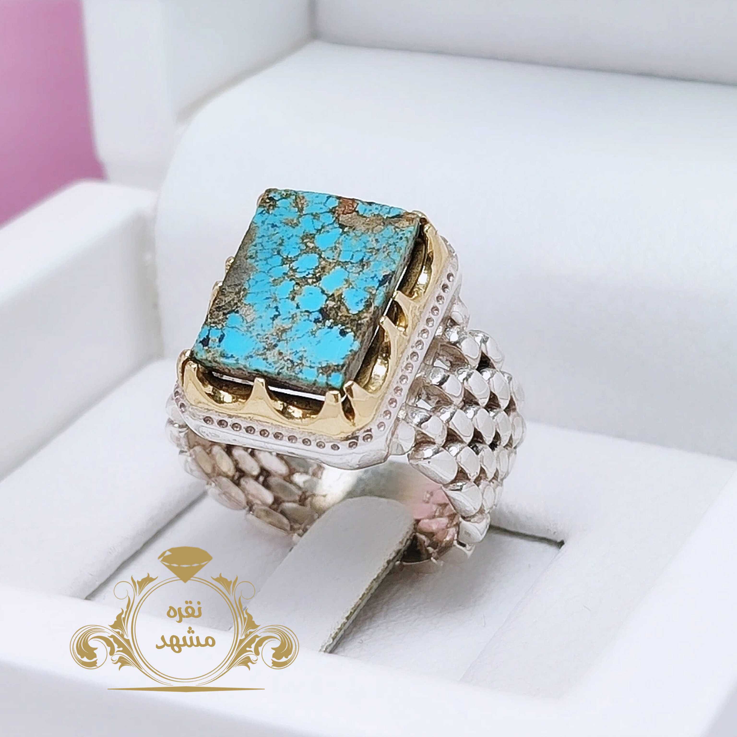 انگشتر مردونه فیروزه نیشابوری مردانه چهارگوش رولکسی