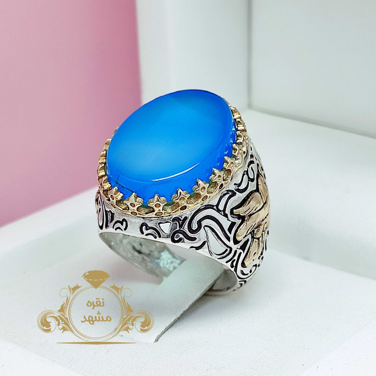 انگشتر پر فروش عقیق آبی مردانه درشت