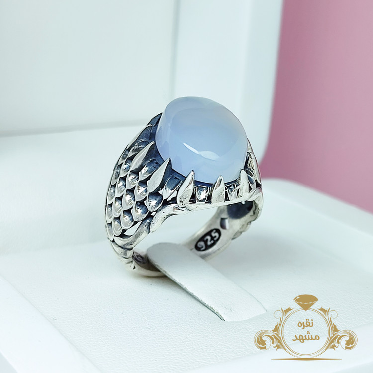 عقیق کبود یمنی انگشتر مردانه پولکی