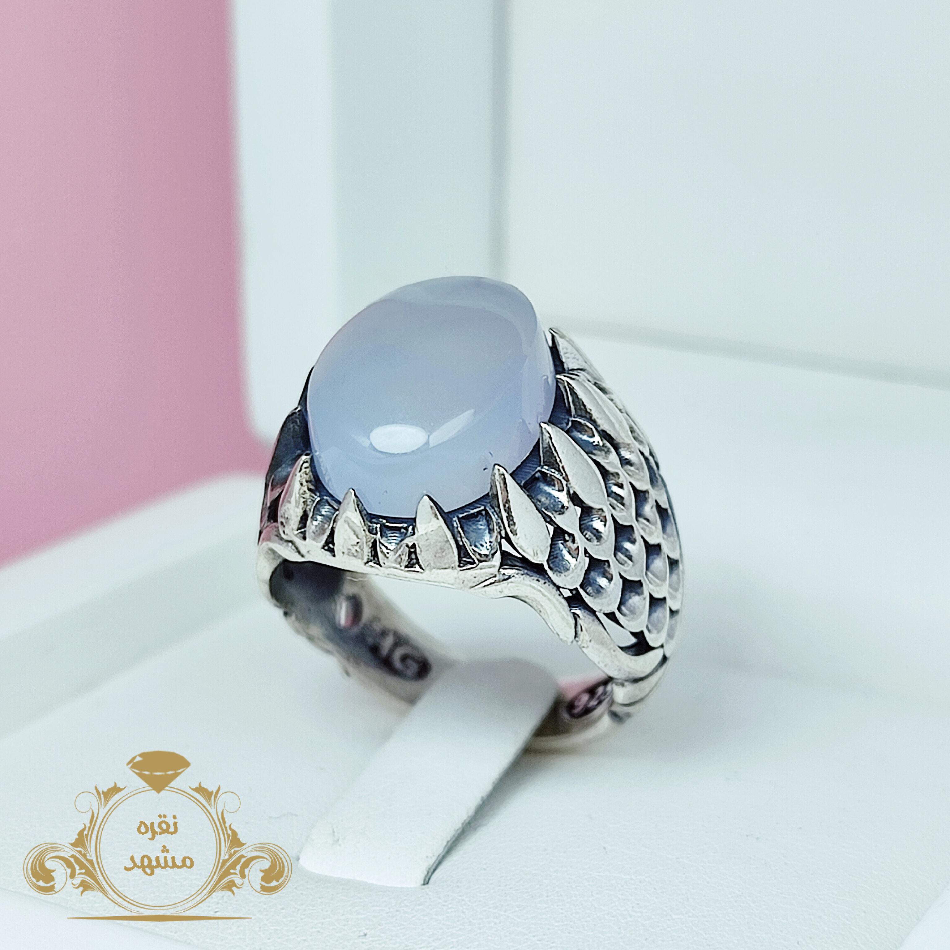 عقیق کبود یمانی انگشتر مردانه پولکی جذاب