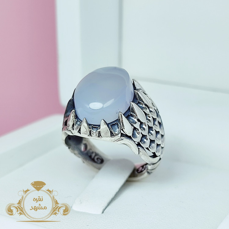 عقیق کبود یمانی انگشتر مردانه پولکی جذاب