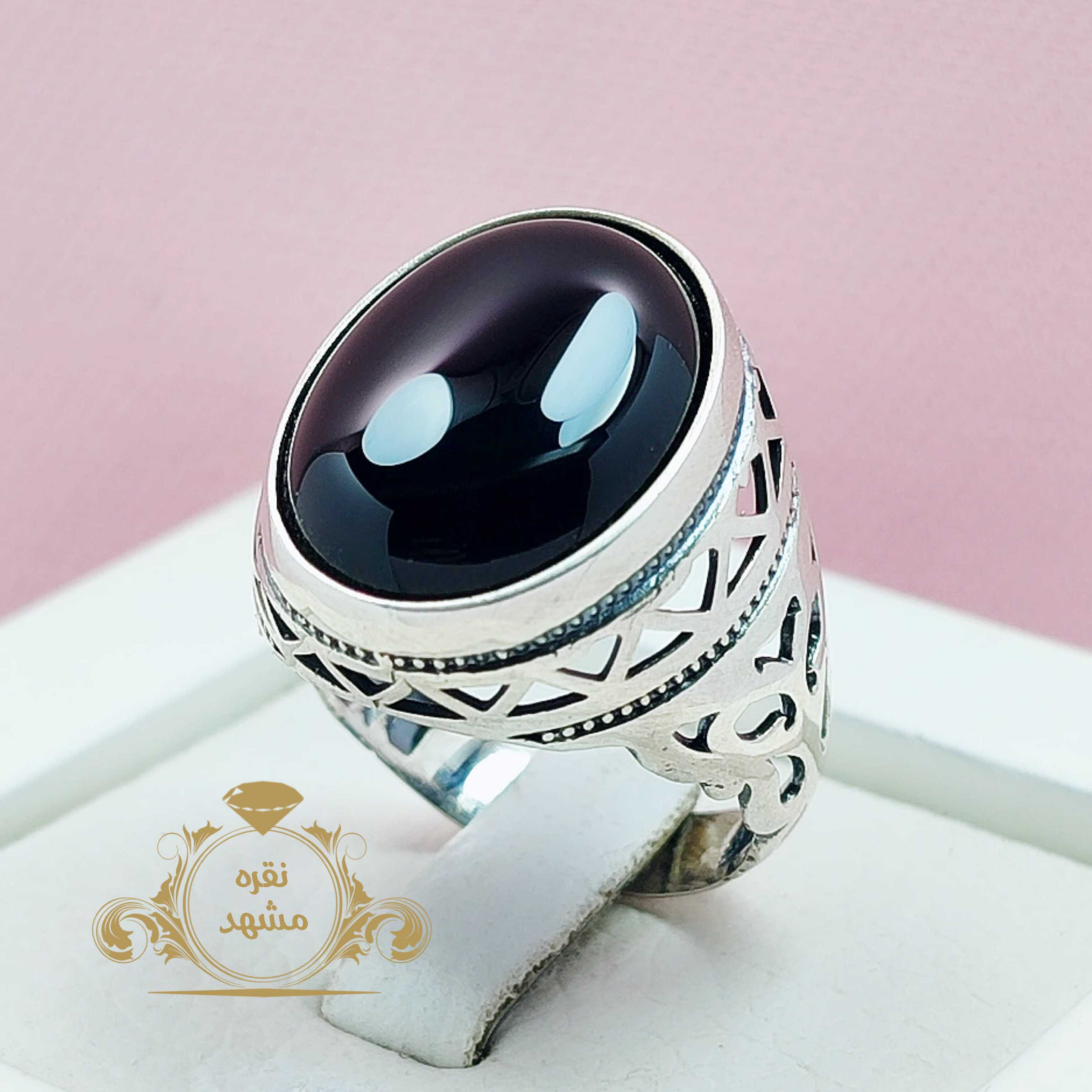 انگشتر سیاه مردانه نقره عقیق اصلی