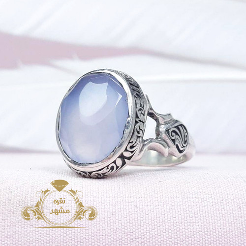 انگشتر دست ساز مردانه عقیق کبود یمنی تراش جواهر