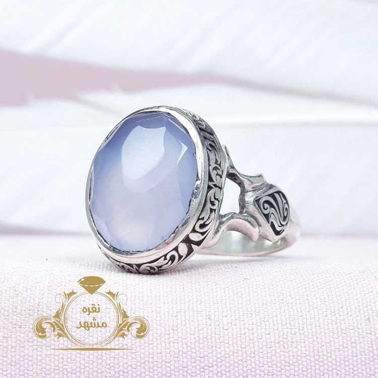 انگشتر دست ساز مردانه عقیق کبود یمنی تراش جواهر