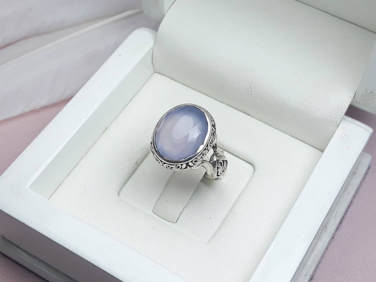 انگشتر دستساز مردانه عقیق کبود یمنی تراش جواهر نقره