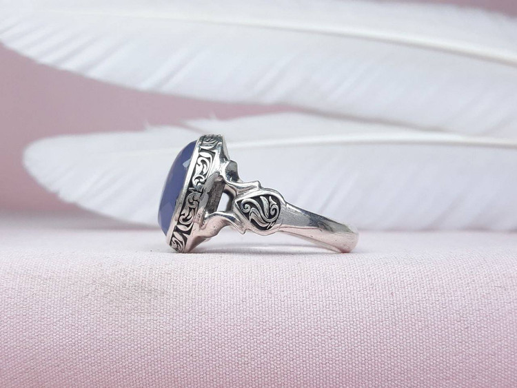 انگشتر عقیق کبود یمنی تراش جواهر