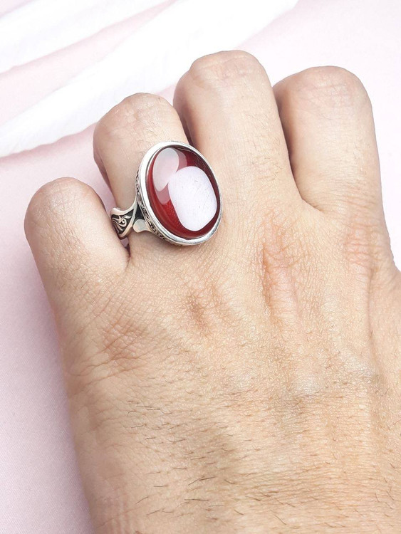 انگشتر دستساز نقره مردانه عقیق کبدی خراسان