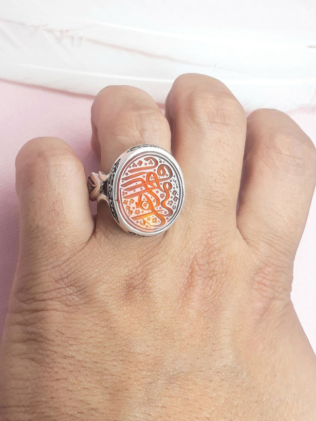 انگشتر دست ساز مردانه عقیق پرتقالی یمنی