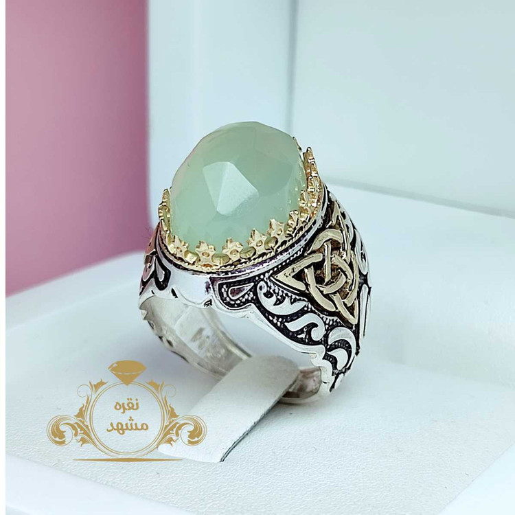 انگشتر نقره مردونه عقیق سبز تراش دار