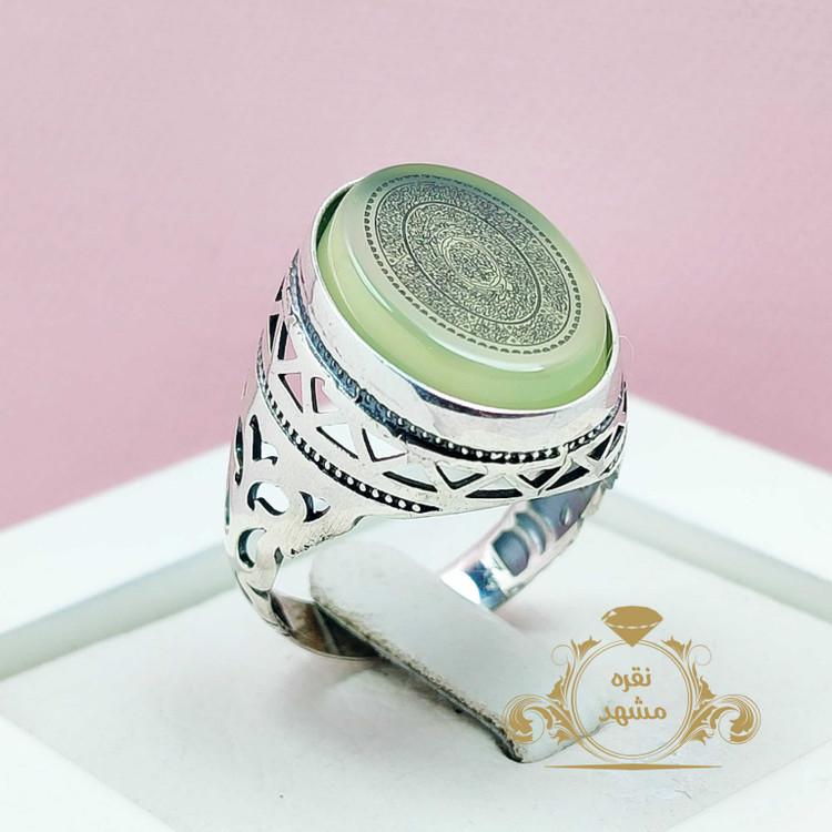 انگشتر عقیق سبز کاهویی 16 ذکر حکاکی لیزری