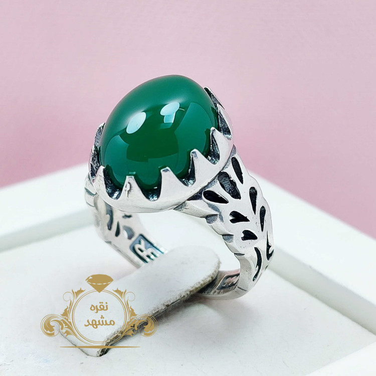 انگشتر مردانه عقیق سبز نقره ظریف شیک