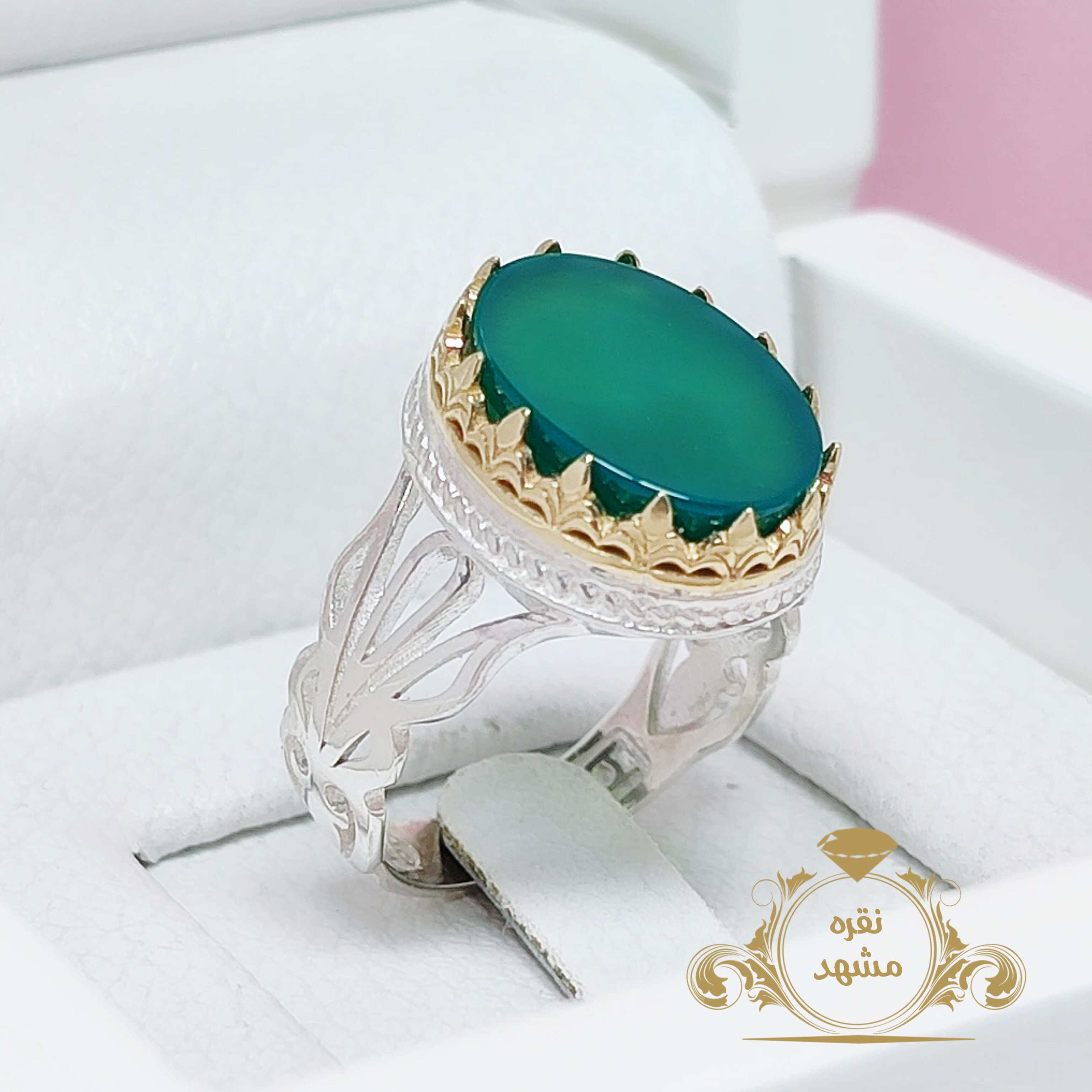 انگشتر مردانه عقیق سبز اصلی رکاب نقره با کیفیت
