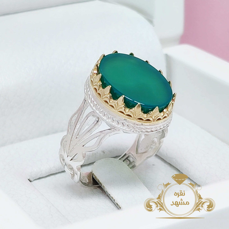 انگشتر مردانه عقیق سبز اصلی رکاب نقره با کیفیت