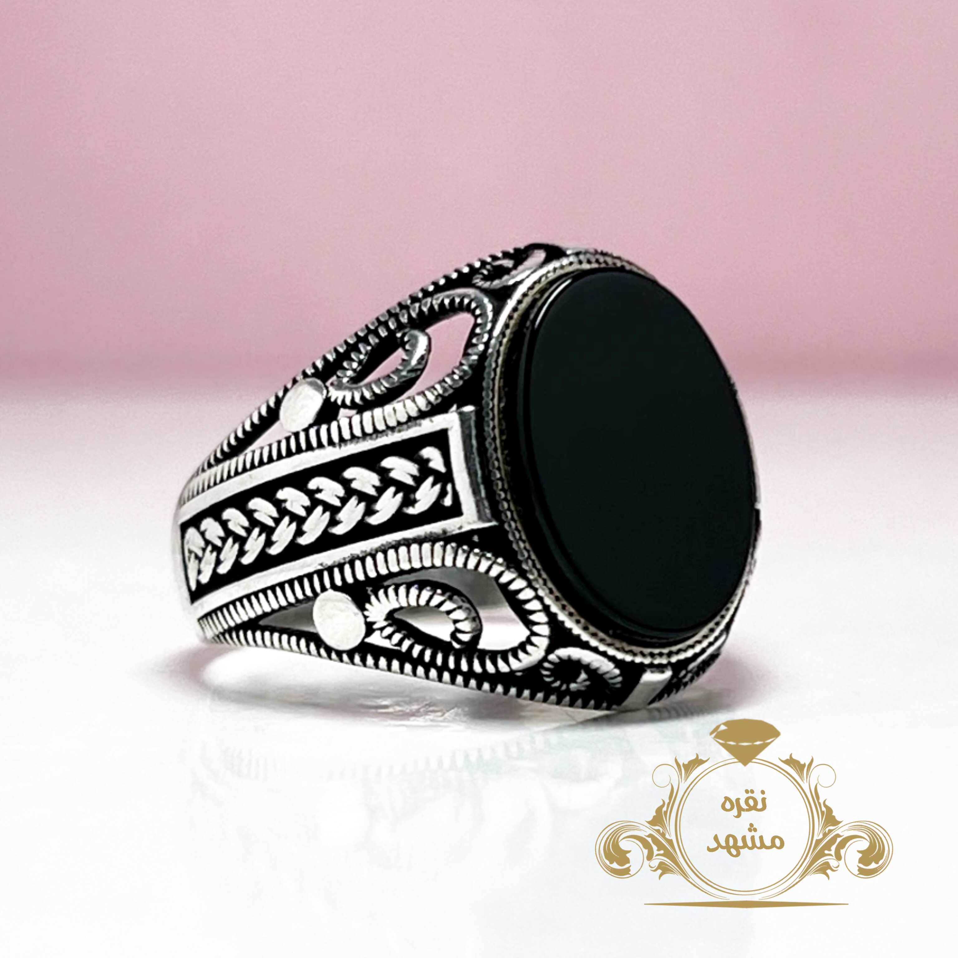انگشتر ترک شیک مردانه عقیق سیاه اسپرت
