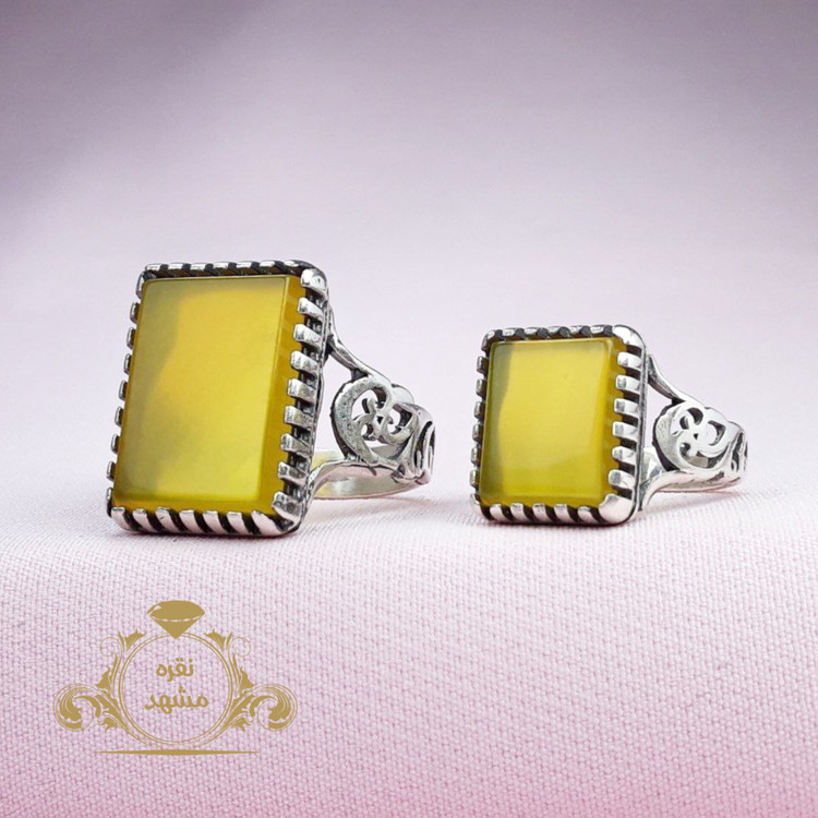 ست انگشتر زنانه مردانه عقیق زرد شرف الشمس نقره اصلی