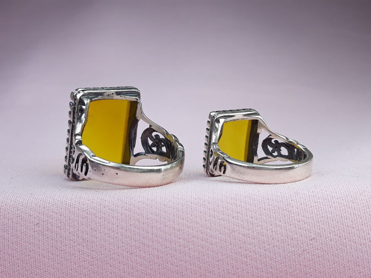 ست انگشتر زنانه مردانه عقیق زرد شرف الشمس نقره اصلی