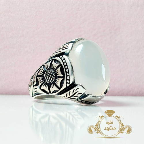 مردانه اصل عقیق نباتی انگشتر طرح گل اسپرت