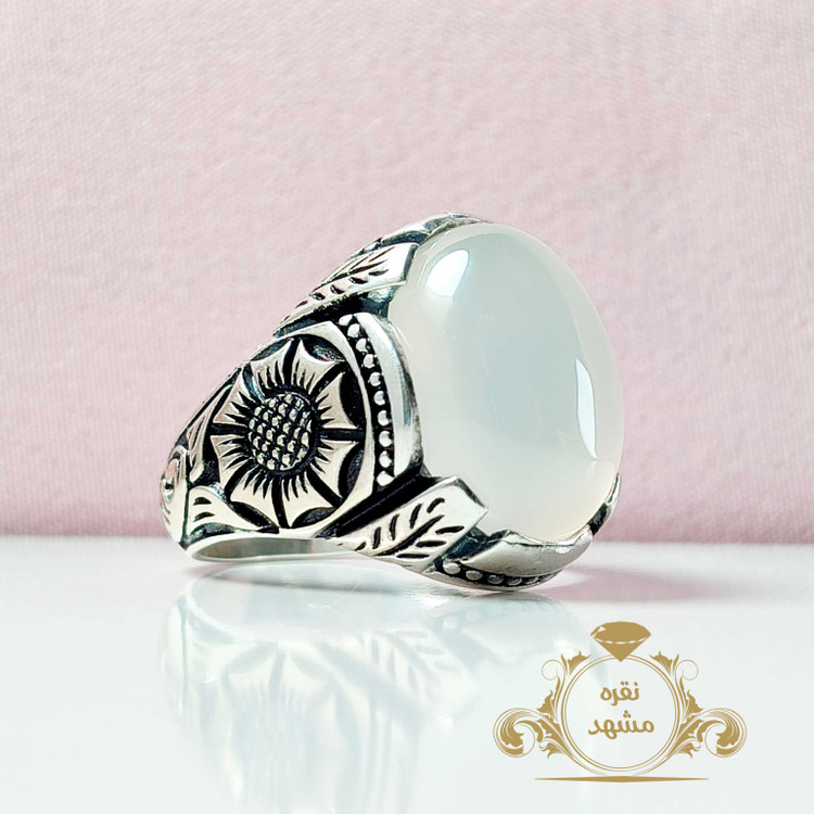 مردانه اصل عقیق نباتی انگشتر طرح گل اسپرت