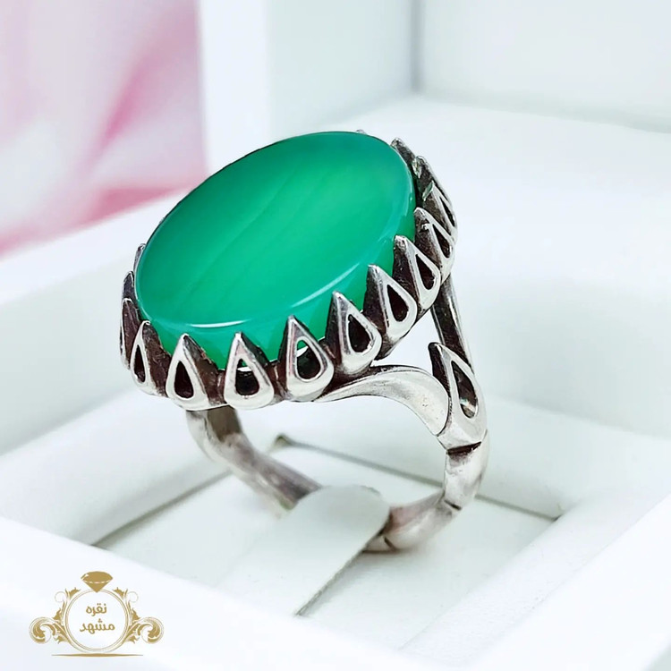 انگشتر مردانه عقیق سبز اصلی رکاب نقره
