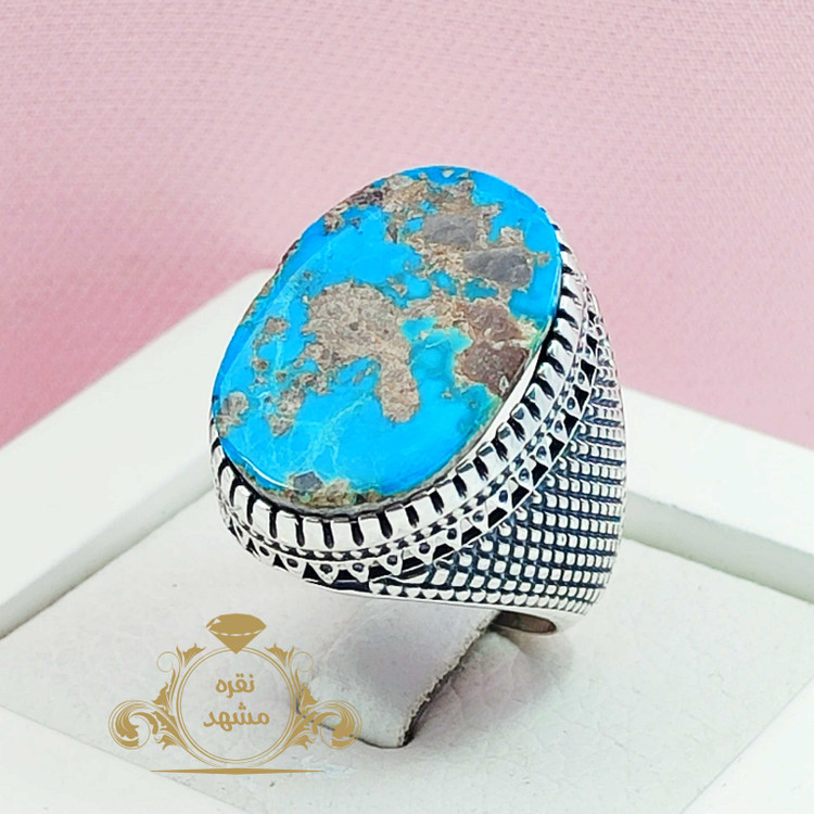 انگشتر مردانه فیروزه نیشابوری خوشرنگ اصلی و طبیعی