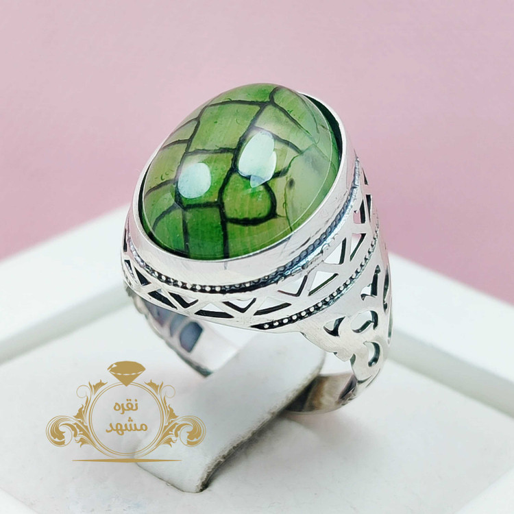 انگشتر دراگون سبز خوشرنگ مردانه رکاب نقره