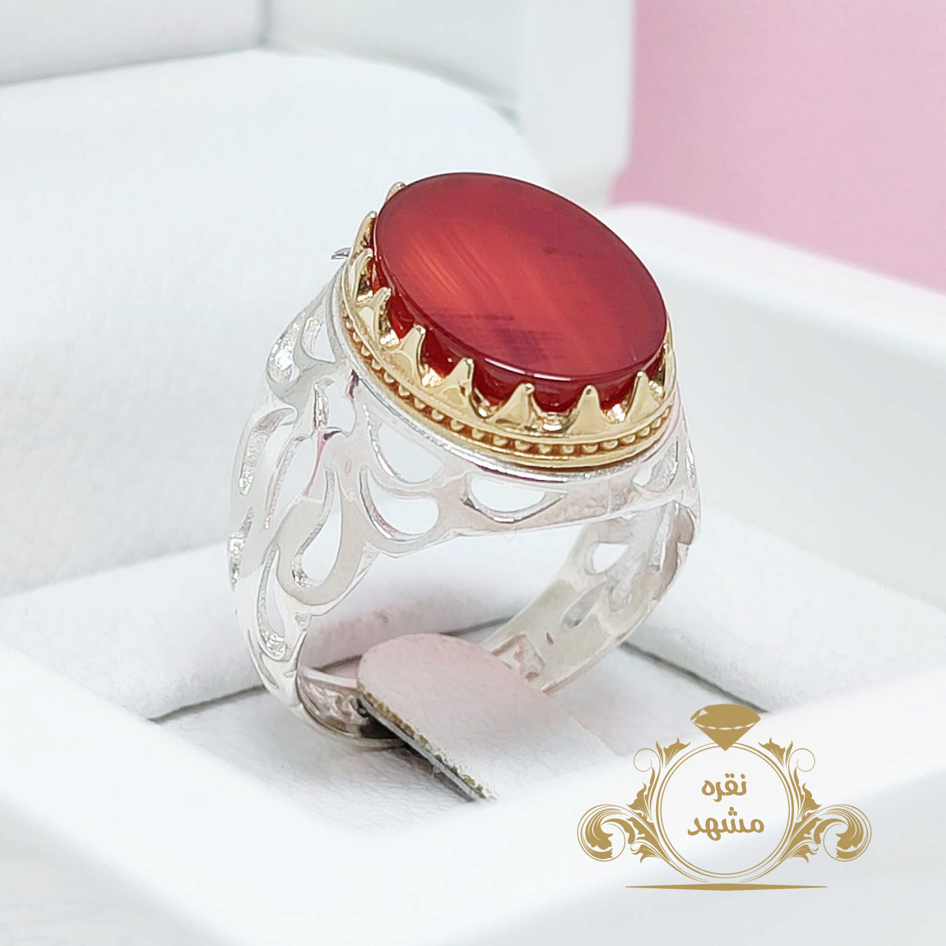 انگشتر مردانه عقیق سرخ اصل شبکه کاری زیبا
