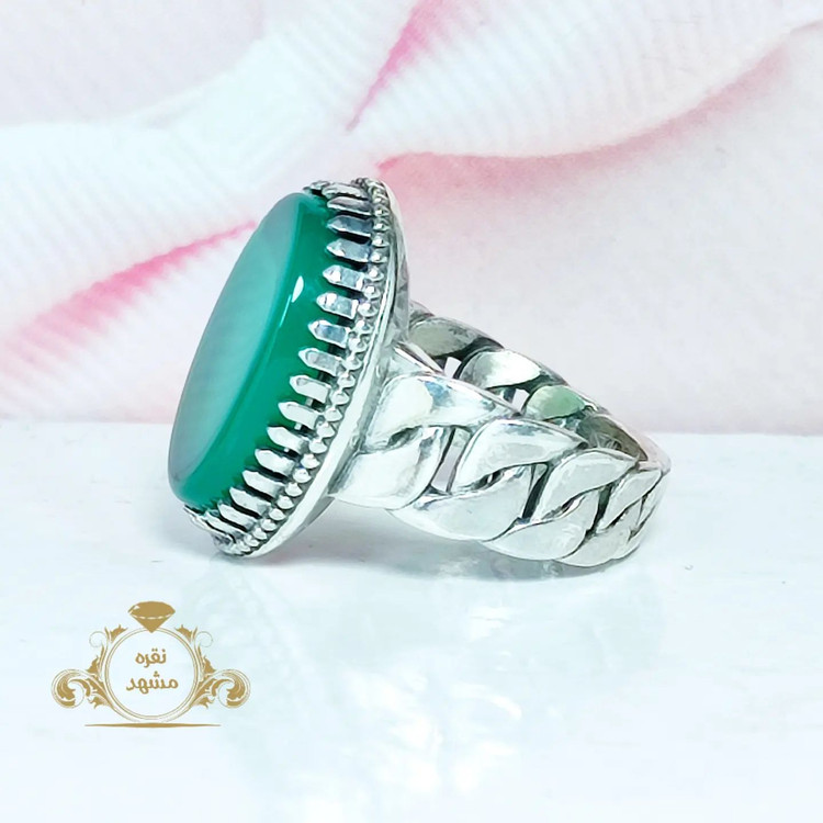 انگشتر مردانه عقیق سبز اصلی با رکاب نقره