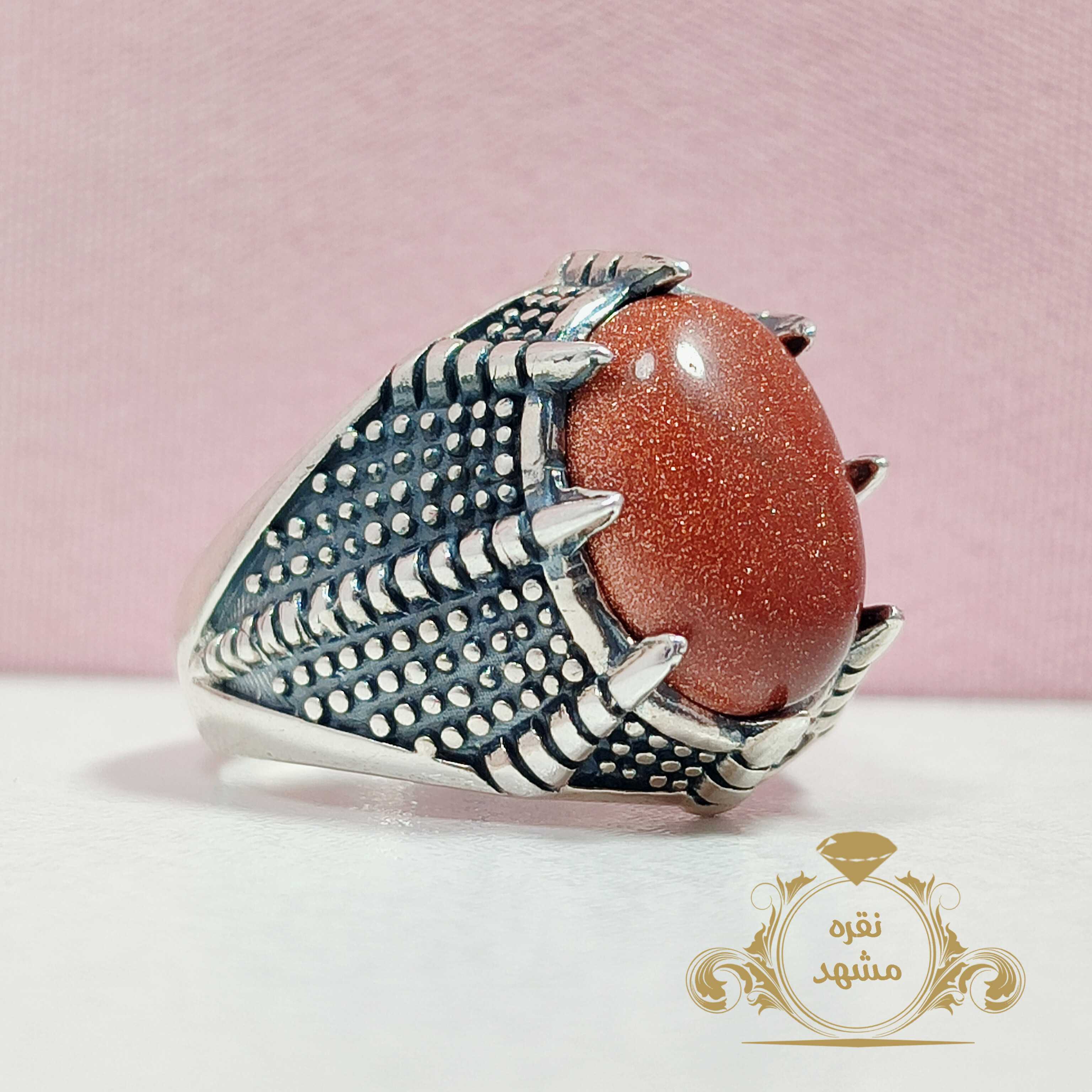 انگشتر مردانه عیار بالا مدل چنگ عقاب نگین دلربا