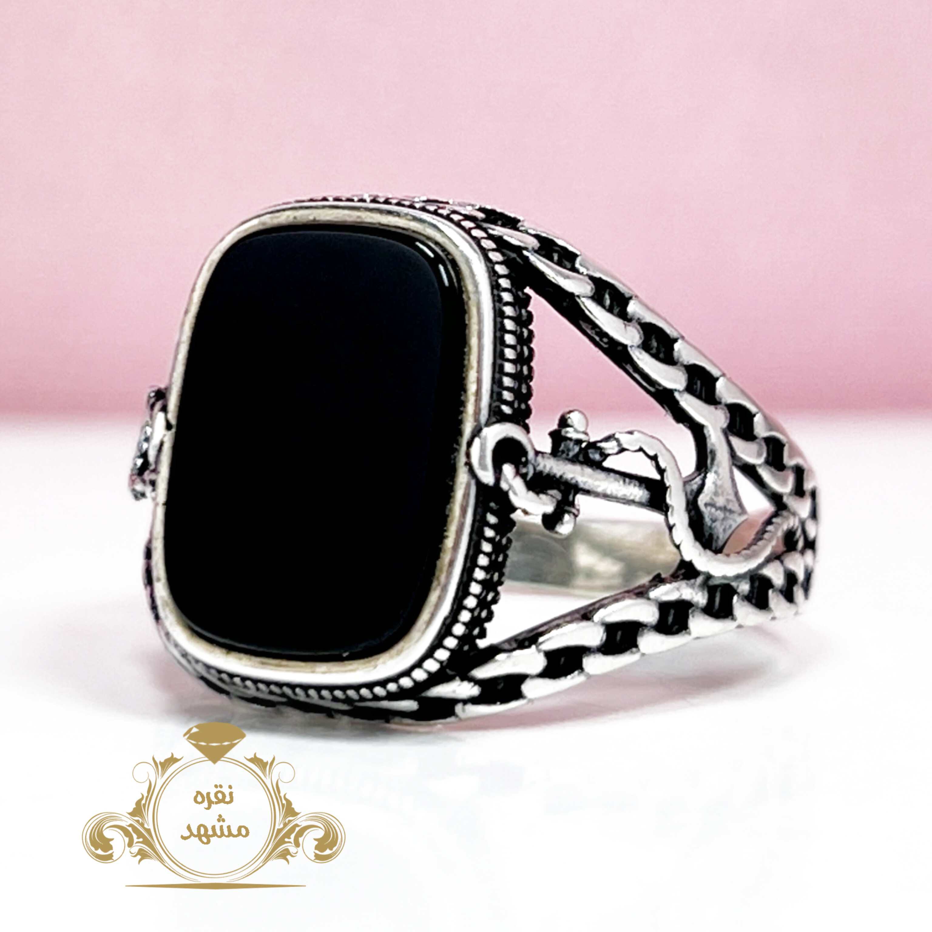 انگشتر ترک شیک مردانه عقیق سیاه اسپرت مدل لنگر