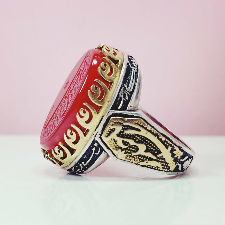 انگشتر امیری حسین و نعم الامیر مردانه عقیق سرخ اصل