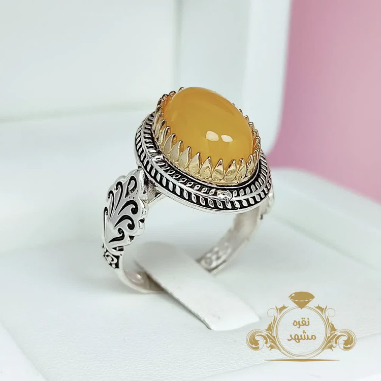 انگشتر تذهیبی مردانه عقیق زرد