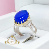 انگشتر مردانه عقیق آبی تراش یمنی رکاب طرح بته جغه